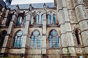 Saint-MartinÃ¢â¬â¢s Church in Arlon, Province of Luxembourg, Belgium. View of the exterior, Neo-gothic style. photo